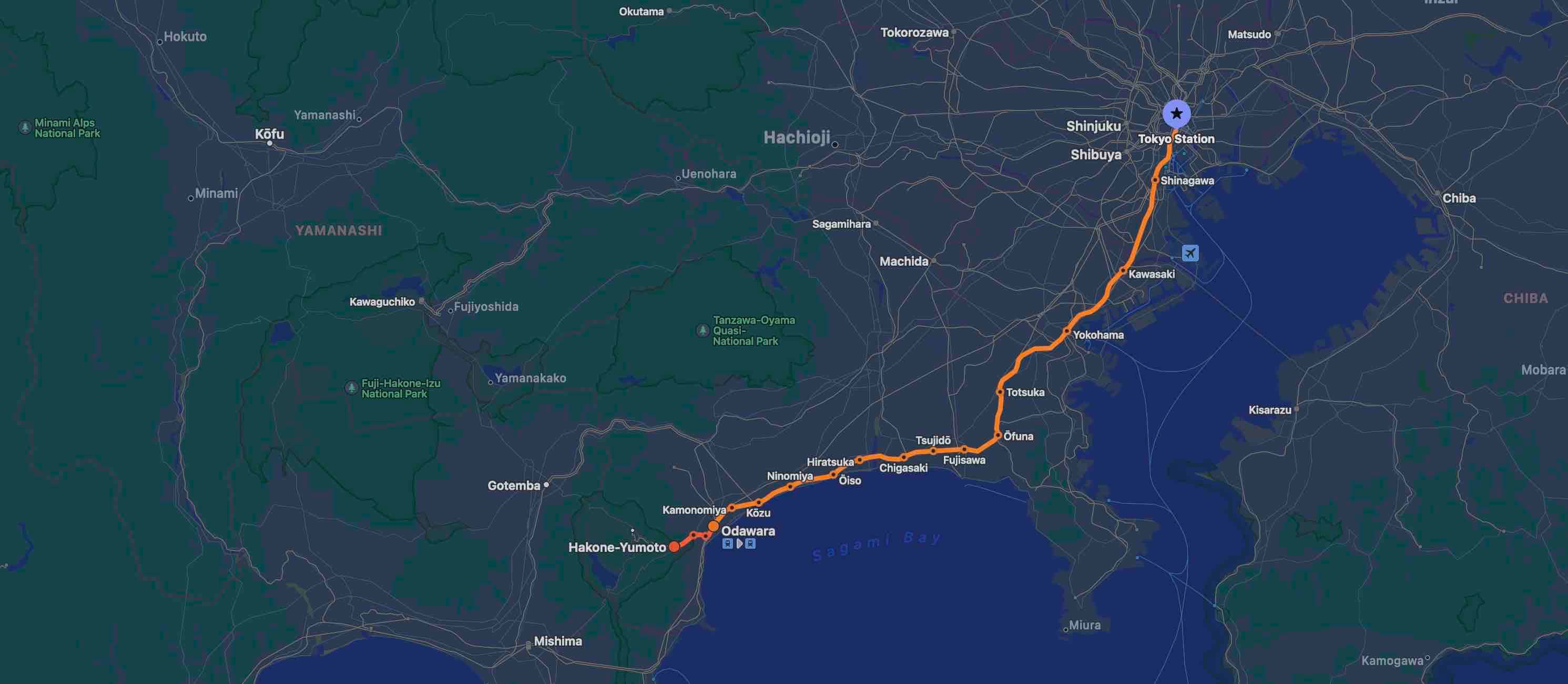 View from the ropeway over Hakone valley — this is the landscape you move through, not walk